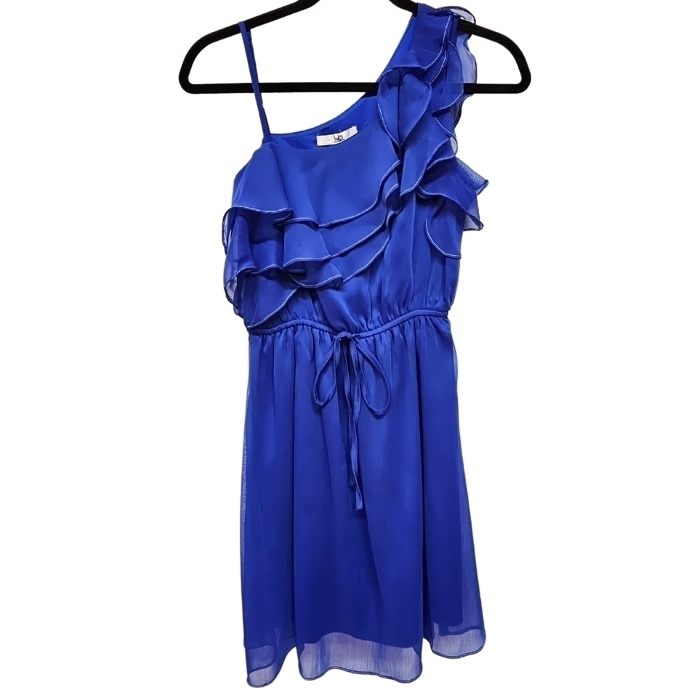 Ya los Angeles Chiffon One Shoulder Ruffle Dress, Blue, Size Small